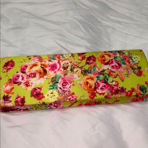 Neon colored satin floral clutch purse